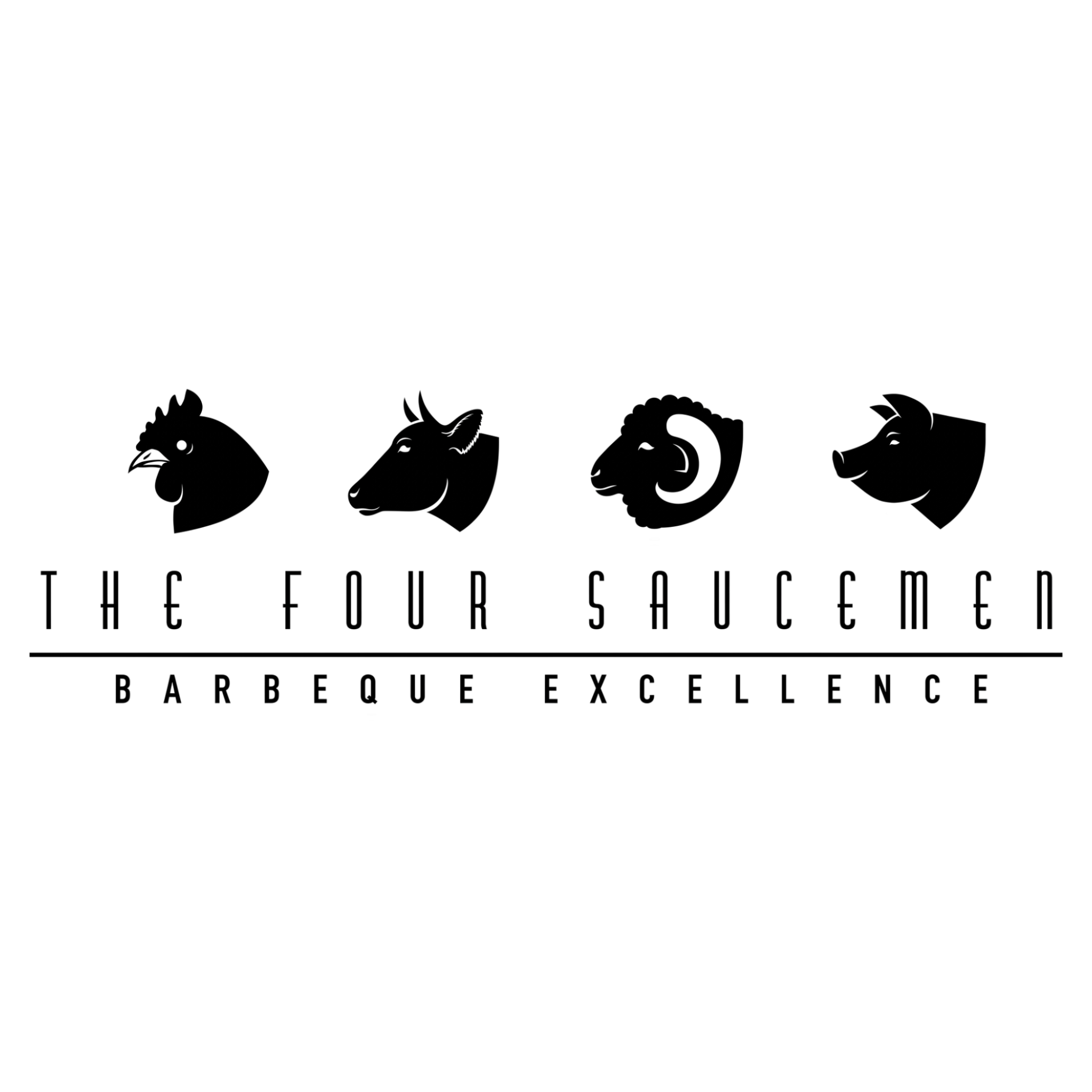 Four Saucemen barbecue brand logo, four animal-head emblem, New Zealand BBQ, on transparent background