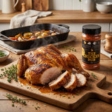 Four Saucemen The Chicken Rub - whole butterflied roast chicken carved on a board