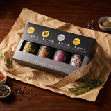 Four Saucemen The Barbecue Gift Box - open gift box of four rubs styled as a present