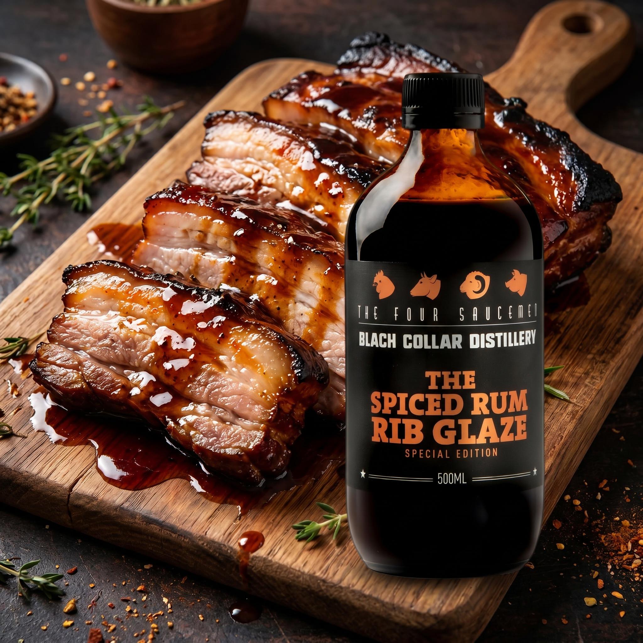 Four Saucemen The Spiced Rum Rib Glaze - sticky caramelised glazed pork belly slices