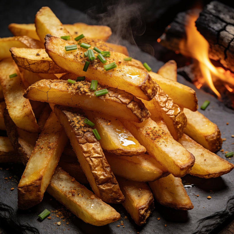 Fries category lifestyle photo - golden crispy seasoned fries lifestyle photo