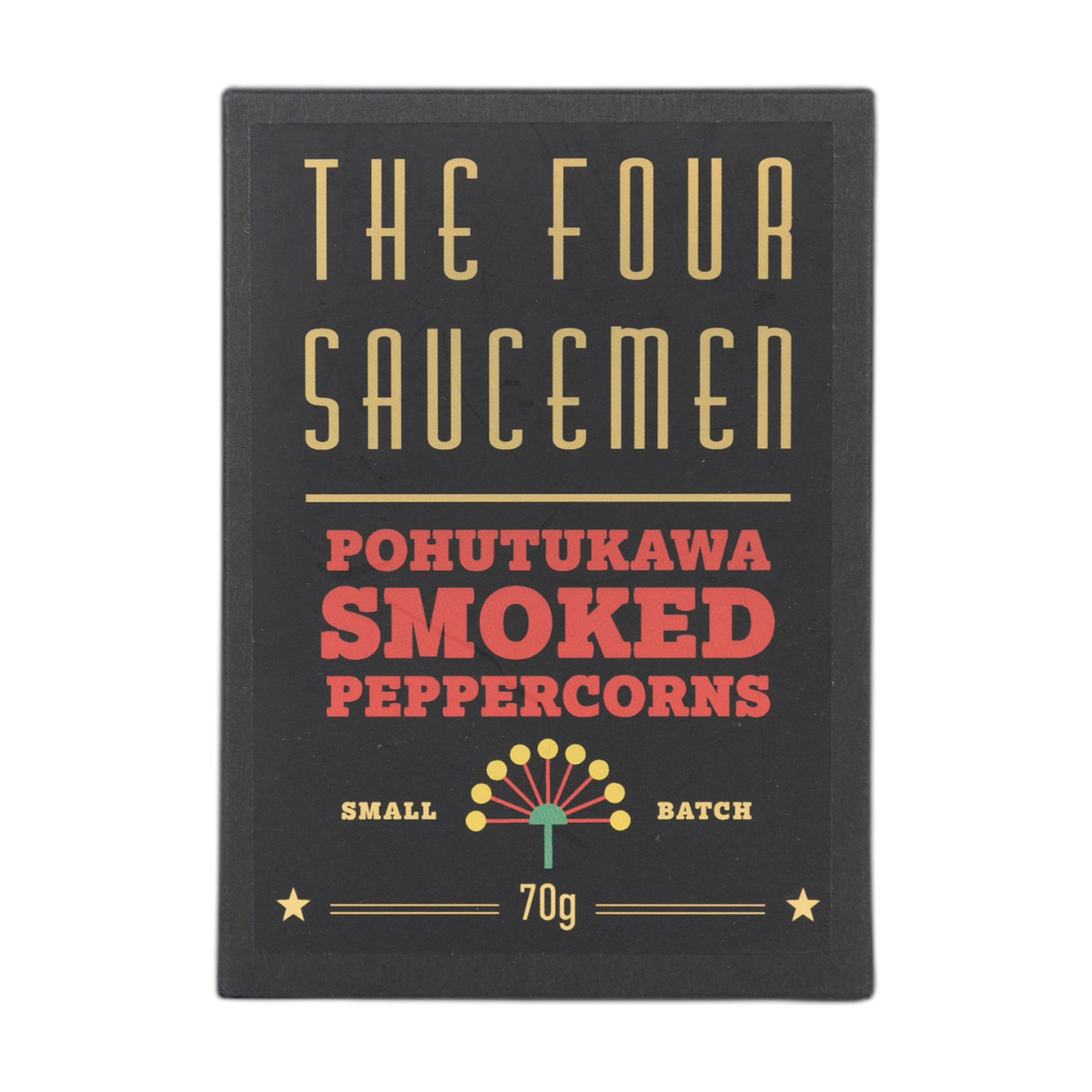 Four Saucemen Pohutukawa Smoked Peppercorns 70g, front of pack