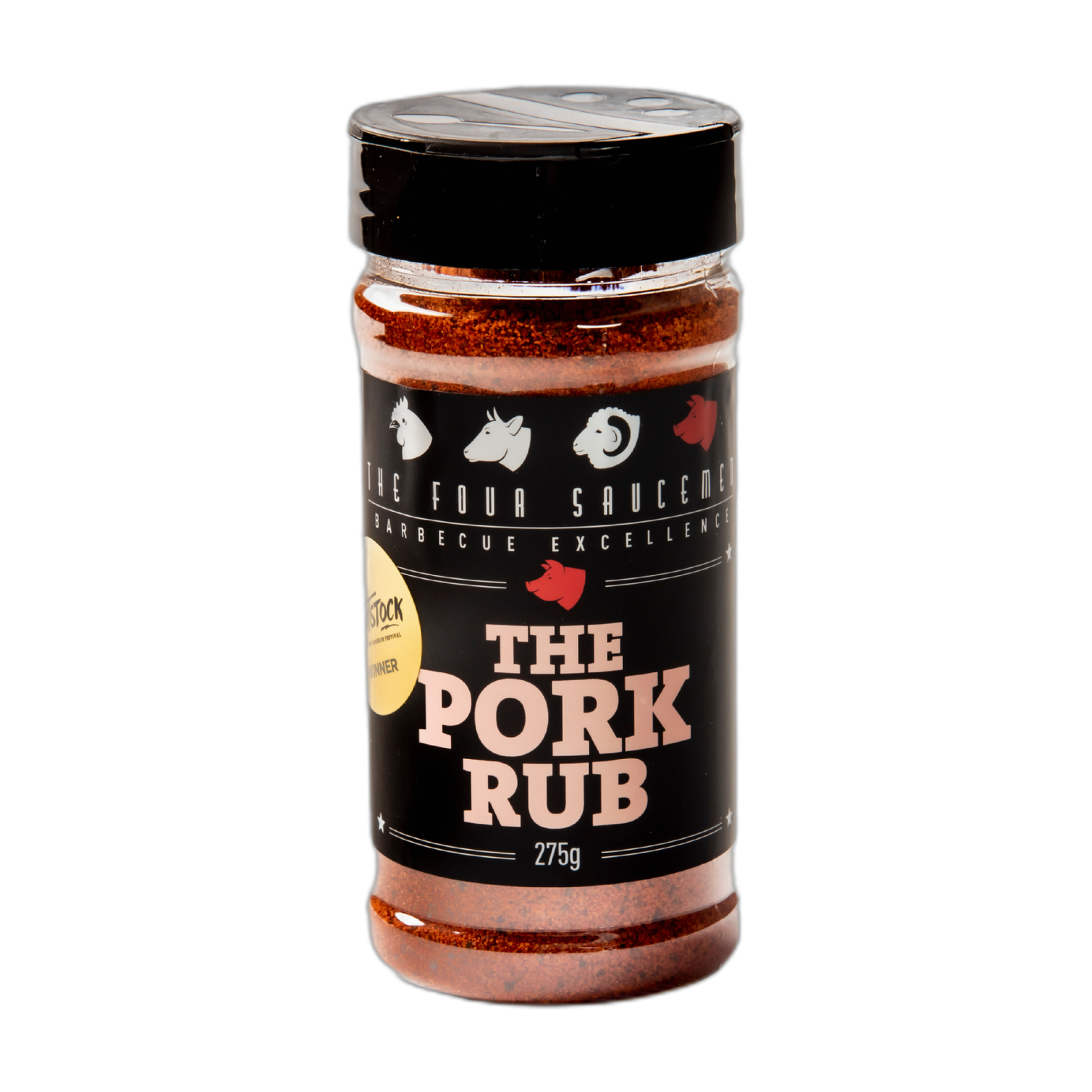 Four Saucemen The Pork Rub 295g BBQ rub, front of jar