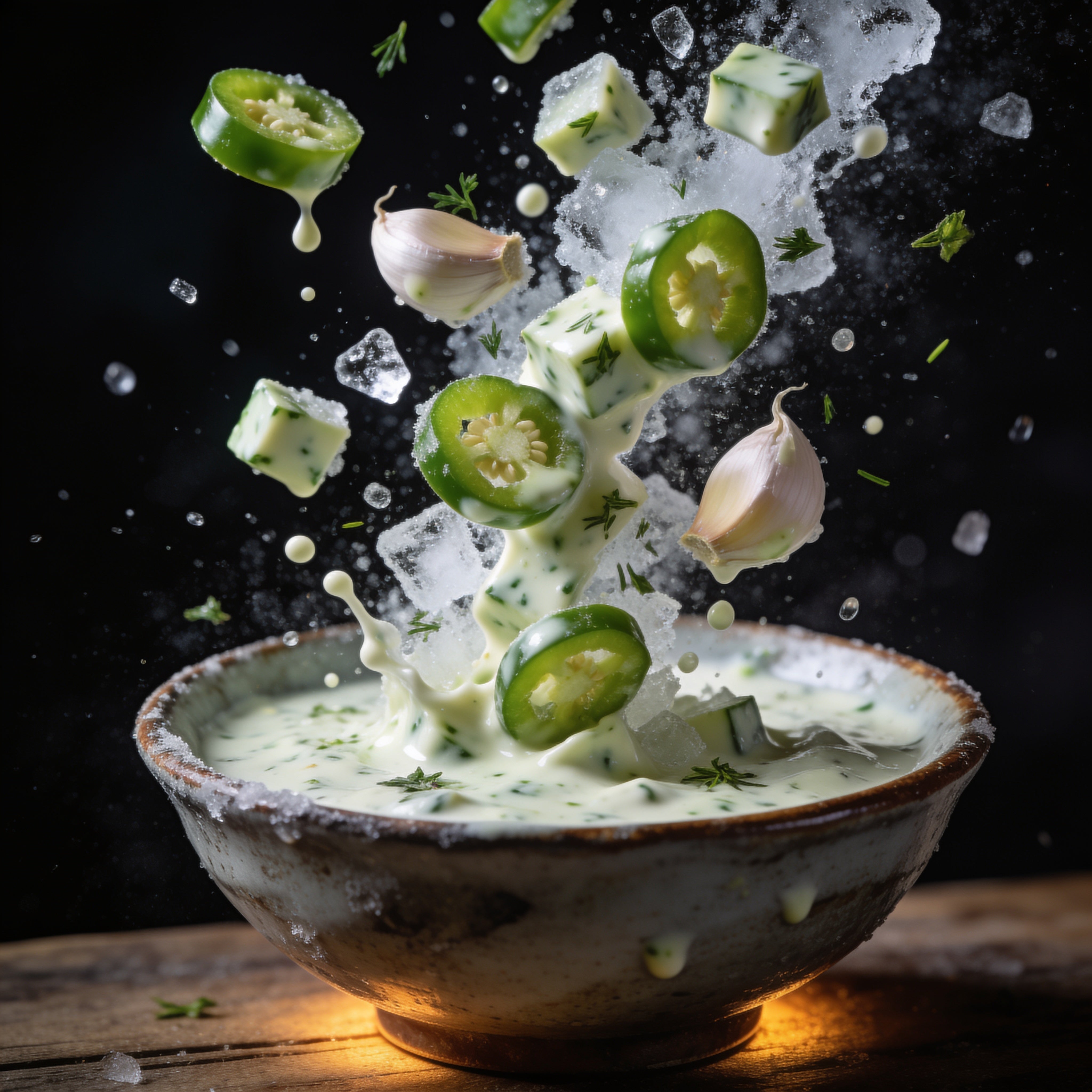 Smokes Seasoning Garlic Jalapeño Ranch dramatic exploded ingredient shot