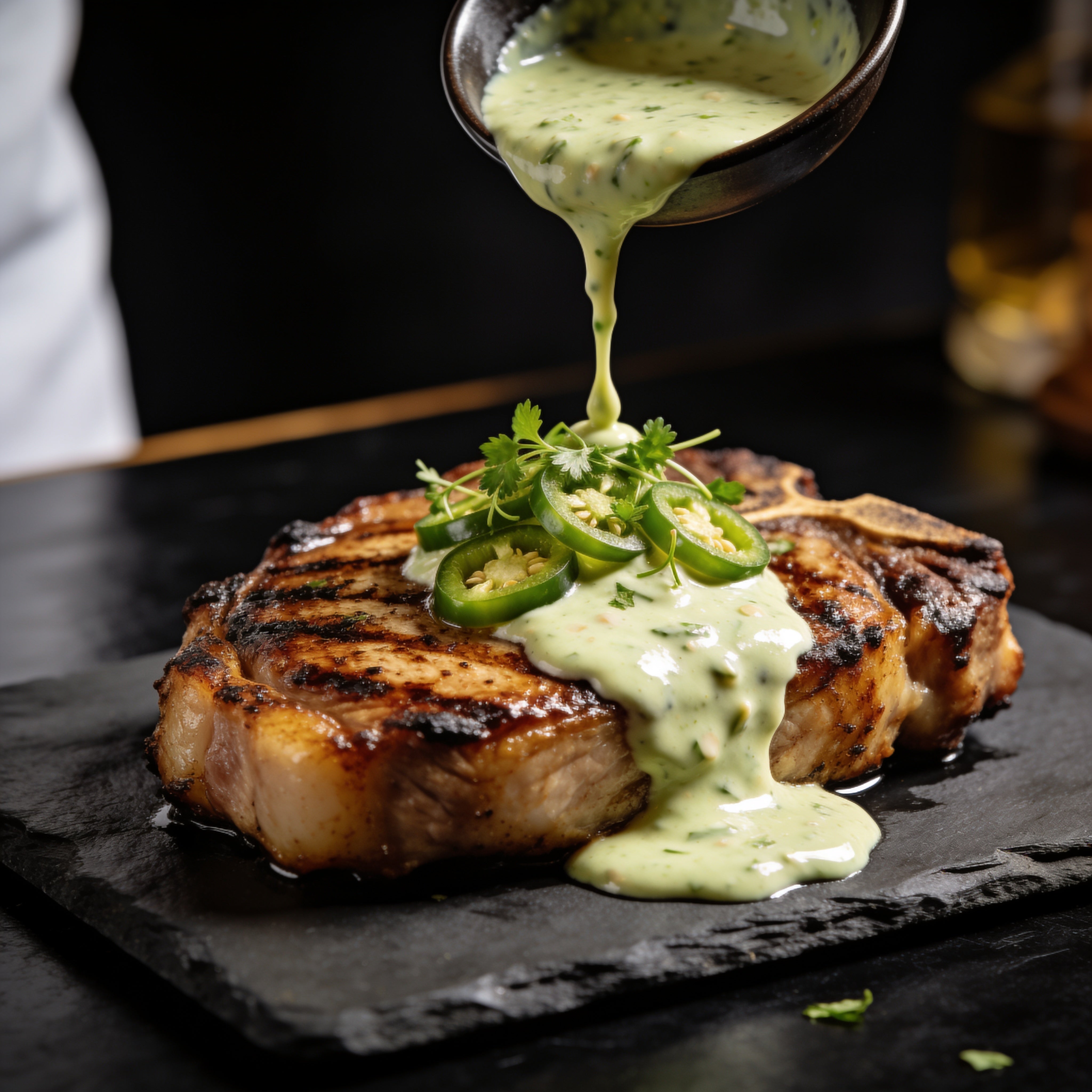 Smokes Seasoning Garlic Jalapeño Ranch on a grilled pork chop