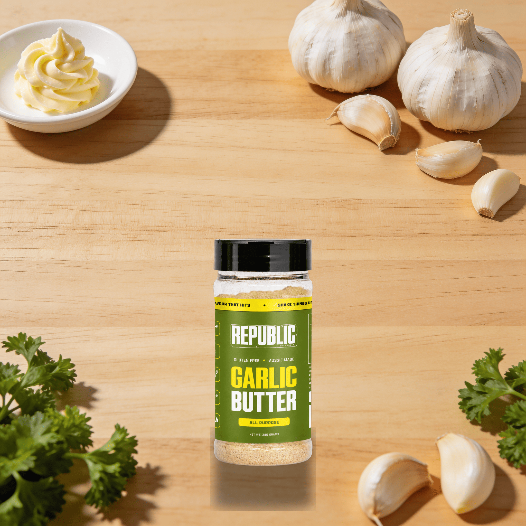Republic Garlic Butter gluten-free BBQ rub - beauty lifestyle shot