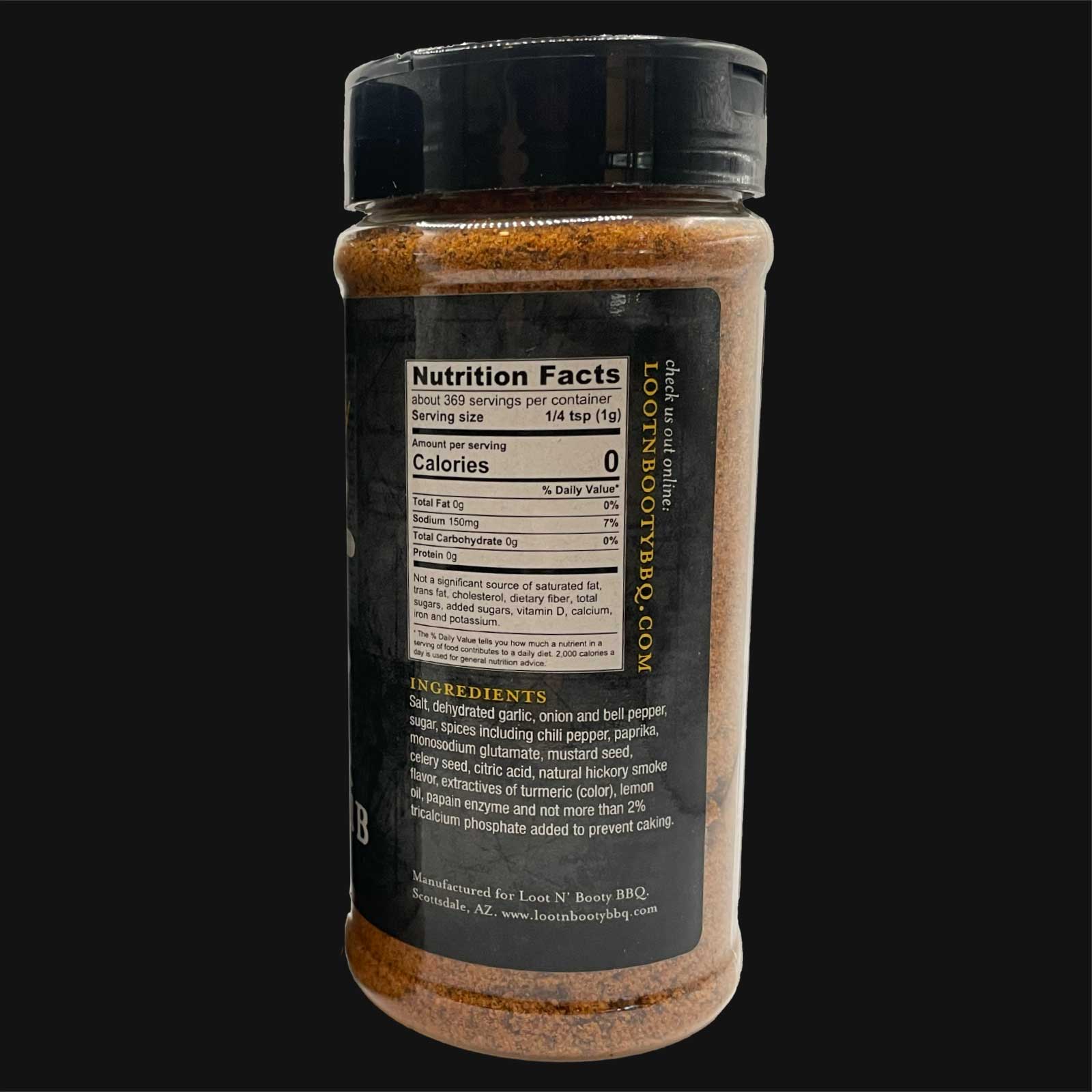 Loot N Booty BBQ Gold Star Chicken Rub - back label with ingredients and nutrition