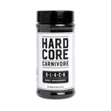 Hardcore Carnivore Black beef rub 368g shaker, front of pack on transparent background