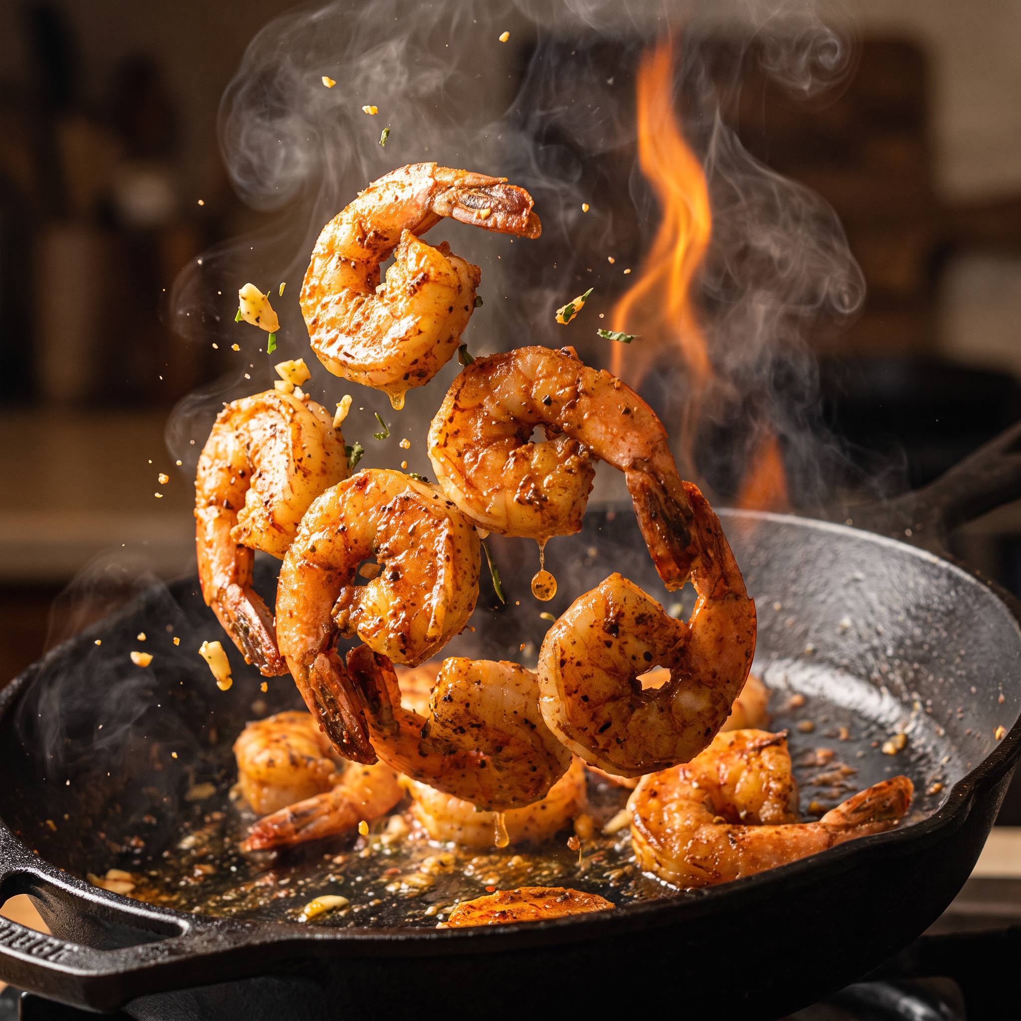 Hardcore Carnivore Cajun Rub — Cajun prawns tossed in a hot cast-iron skillet