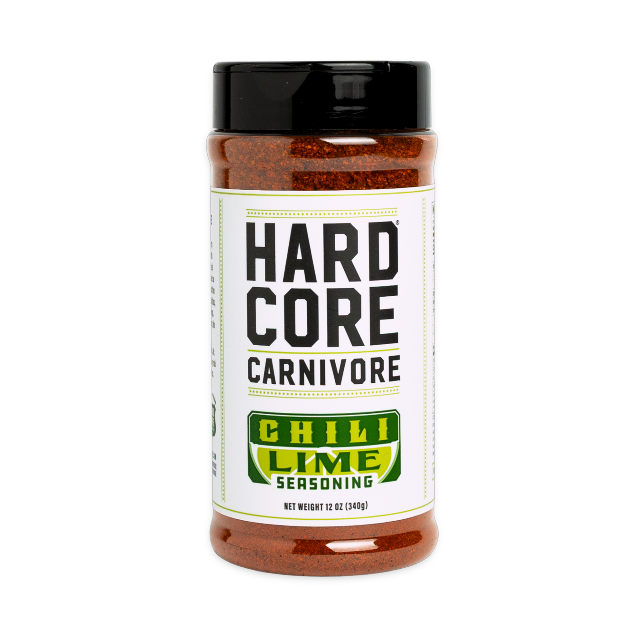 Hardcore Carnivore Chilli Lime rub 340g shaker, front of pack on transparent background