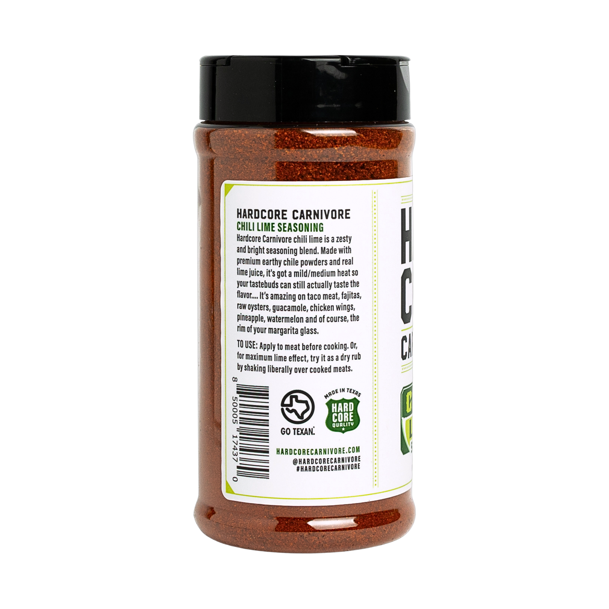 Hardcore Carnivore Chilli Lime rub, ingredients side of pack