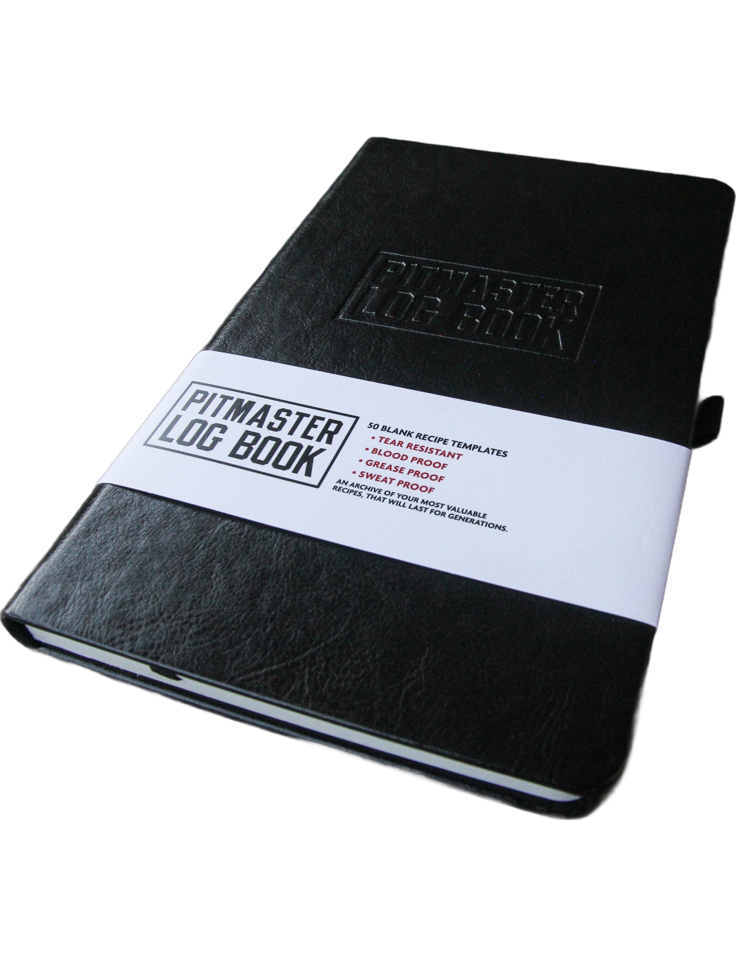Pitmaster's Logbook by Jess Pryles stone paper logbook — angled shot with its paper band