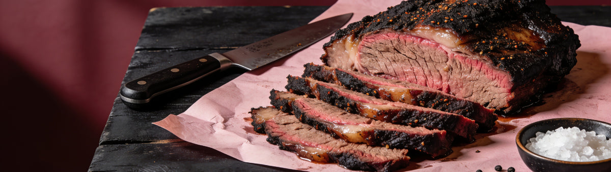 Prime Cuts by Jess Pryles cookbook with sliced Texas-style brisket on butcher paper