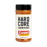 Hardcore Carnivore Sweet BBQ rub 347g shaker, front of pack on transparent background