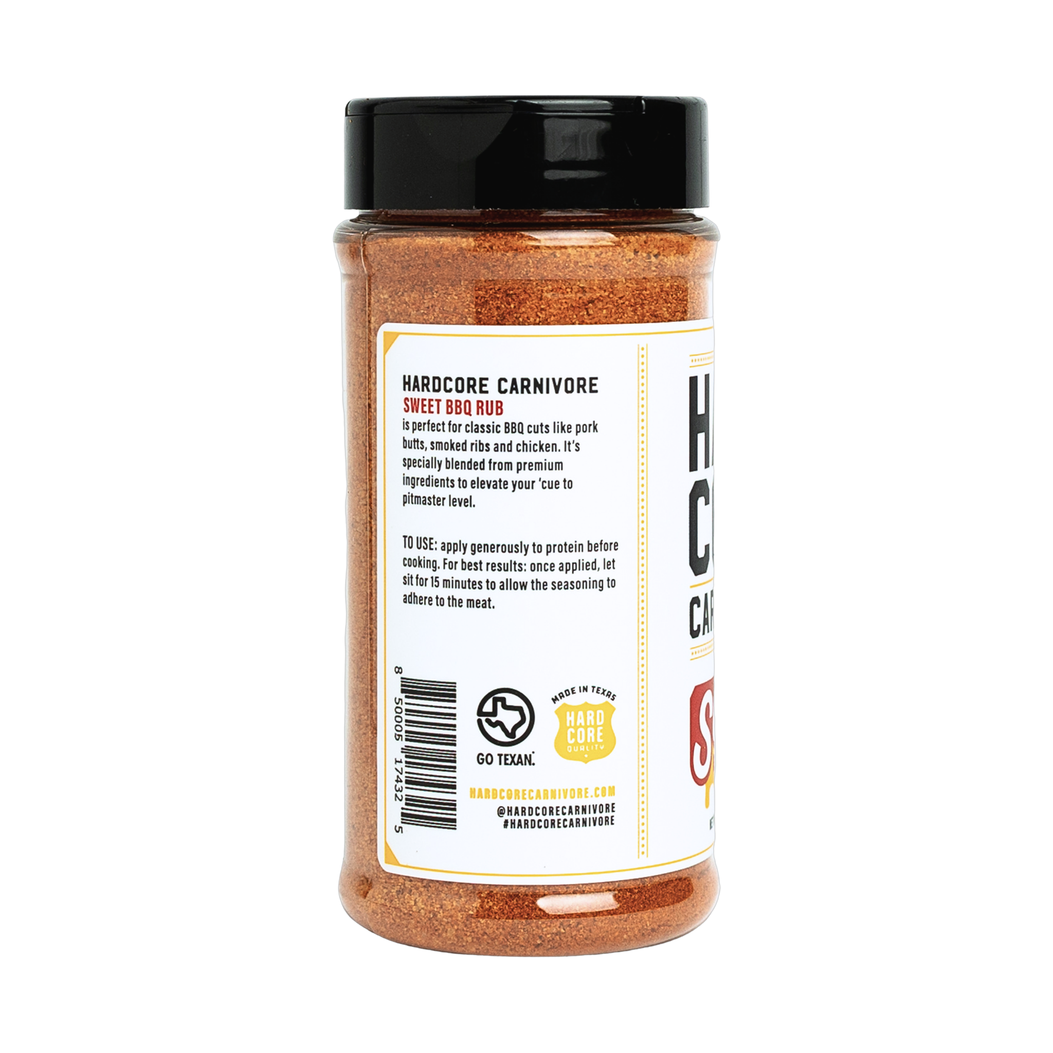 Hardcore Carnivore Sweet BBQ rub, nutrition information side of pack