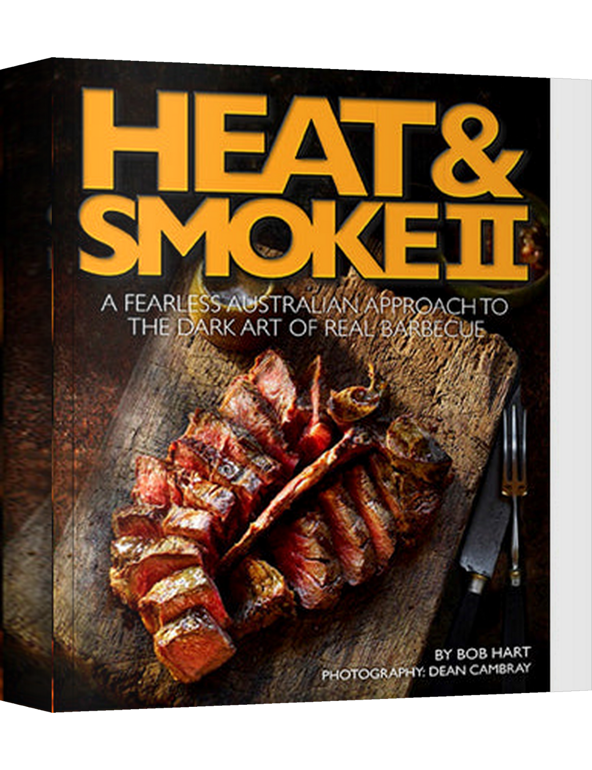 Heat & Smoke II by Bob Hart paperback cookbook — front cover with sliced smoked beef