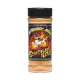 Heavenly Hell Cluckin Hell hot chicken rub 150g — front of the shaker on transparent background
