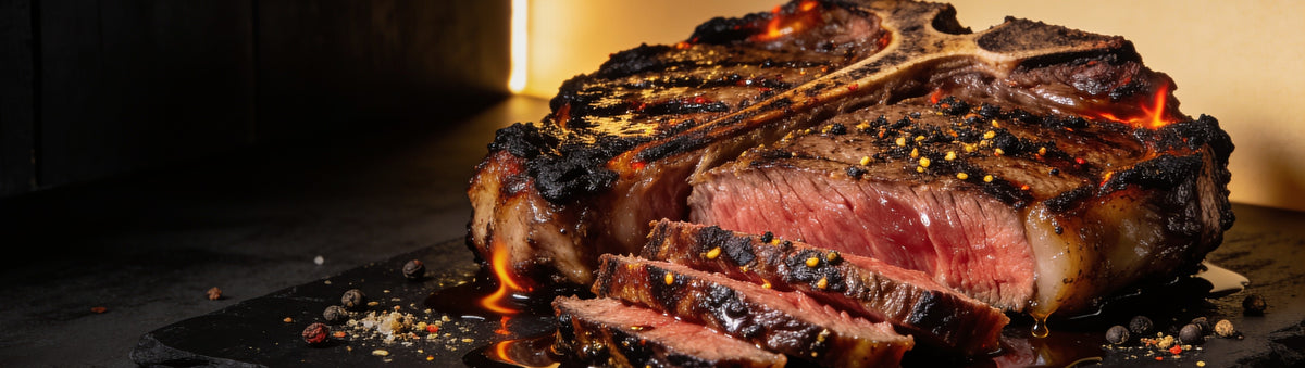 Heavenly Hell — Chargrilled T-bone with a peppery crust sliced medium-rare