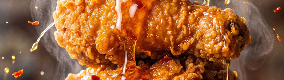 Hardcore Carnivore Hot Honey Butter Mix beside crispy fried chicken wings glazed in glossy dripping hot honey butter