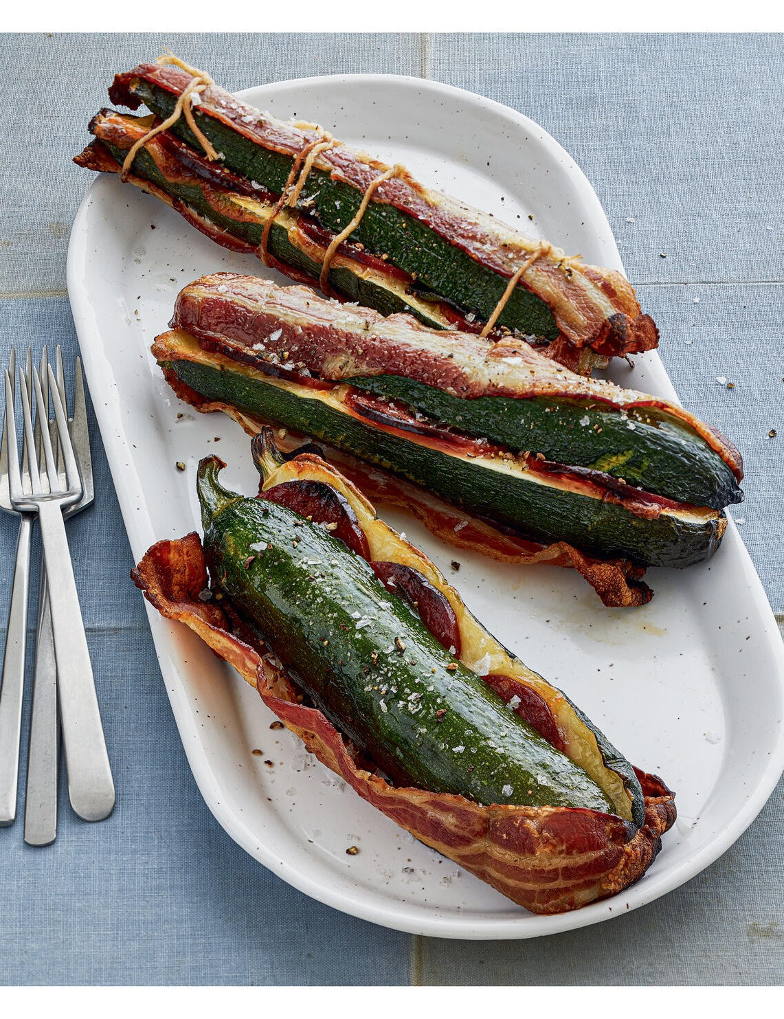 How to Grill Vegetables by Steven Raichlen paperback cookbook — bacon-wrapped zucchini braciole page