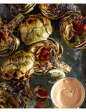 How to Grill Vegetables by Steven Raichlen paperback cookbook — grilled artichokes with harissa mayonnaise