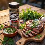 Elk Creek Chimi-Churri — sliced grilled steak spooned with fresh green chimichurri dressing