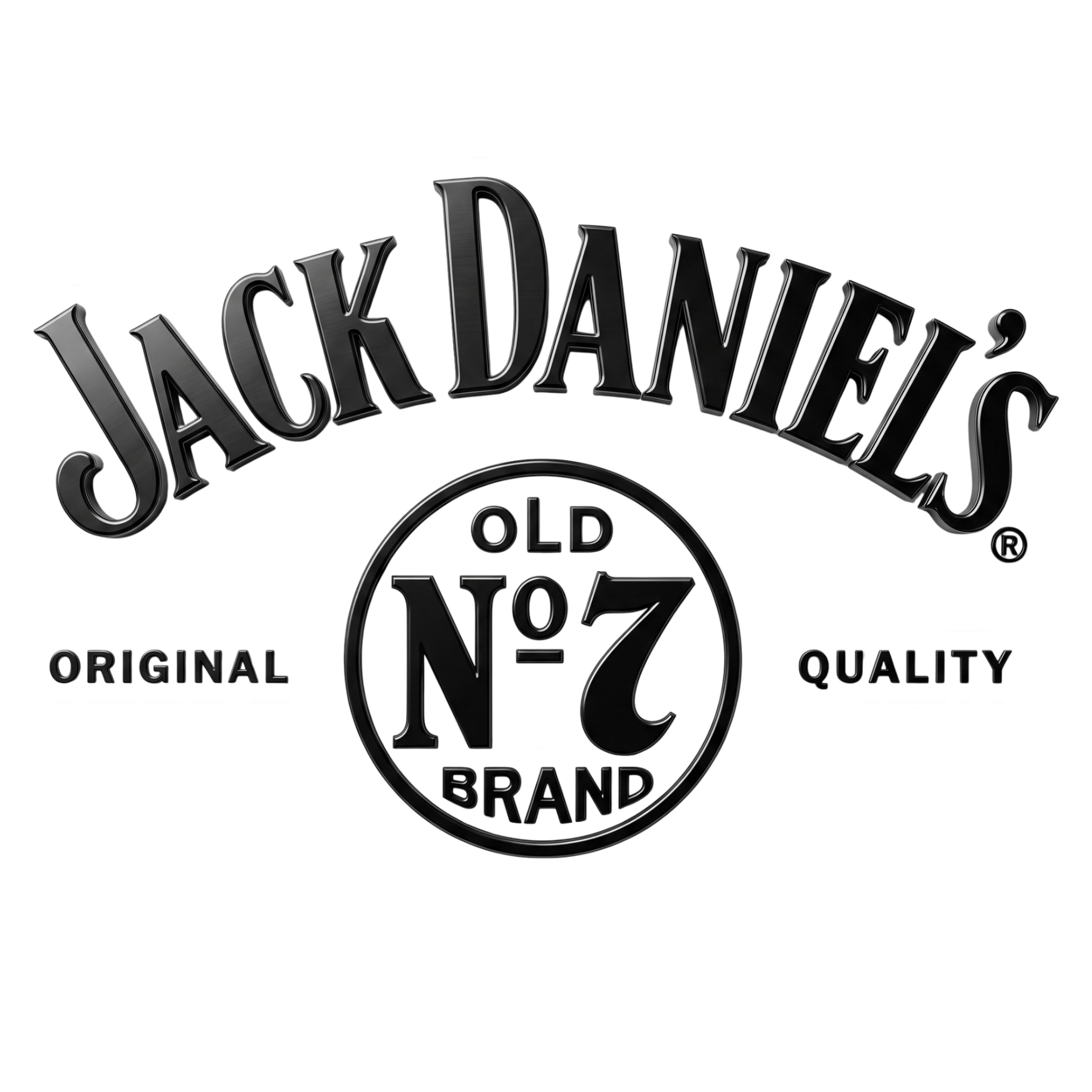 Jack Daniel's brand logo, arched wordmark over the Old No. 7 roundel, black on transparent background