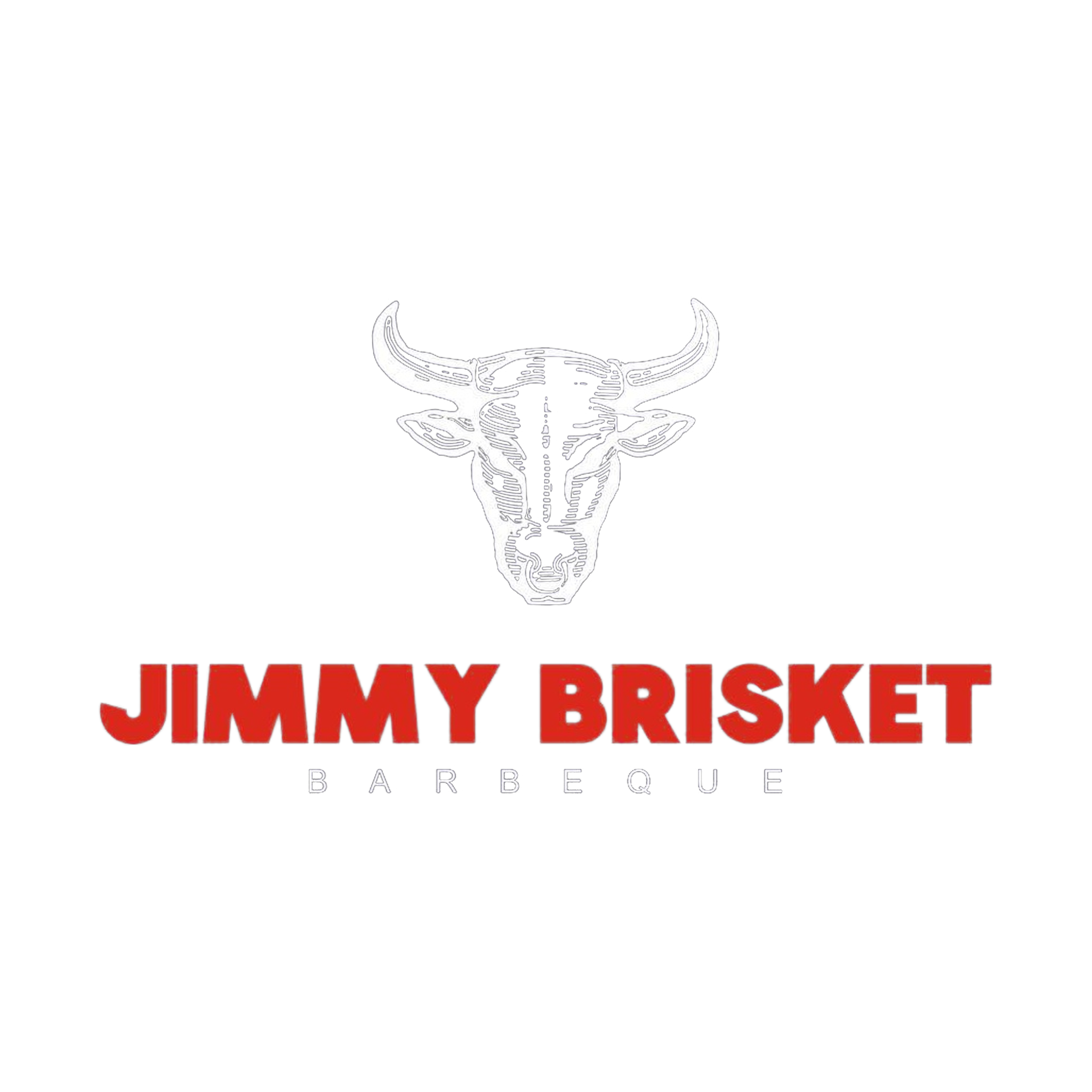 Jimmy Brisket Barbeque brand logo, engraved bull head with red wordmark on transparent background — Special Ops Rub
