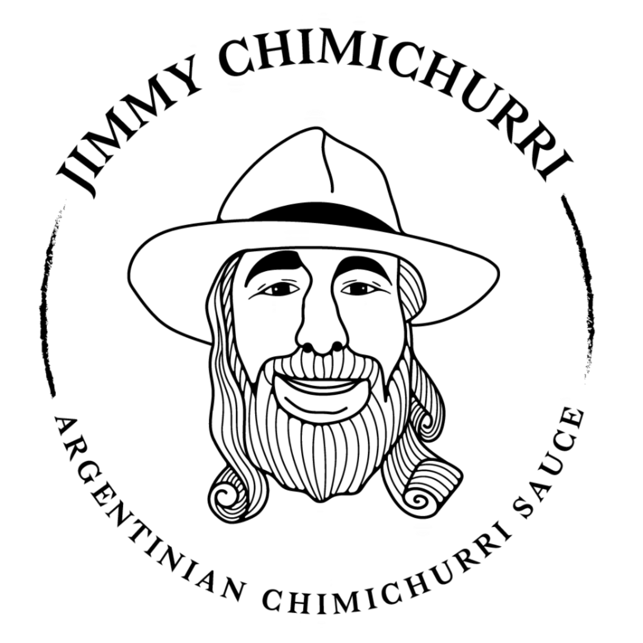 Jimmy Chimichurri brand logo, bearded gaucho roundel, Argentinian chimichurri sauce, on transparent background
