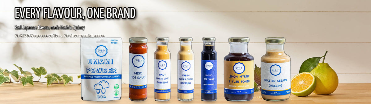 Jimoto Foods — every flavour, one brand: the full range of Sydney-made Japanese condiments