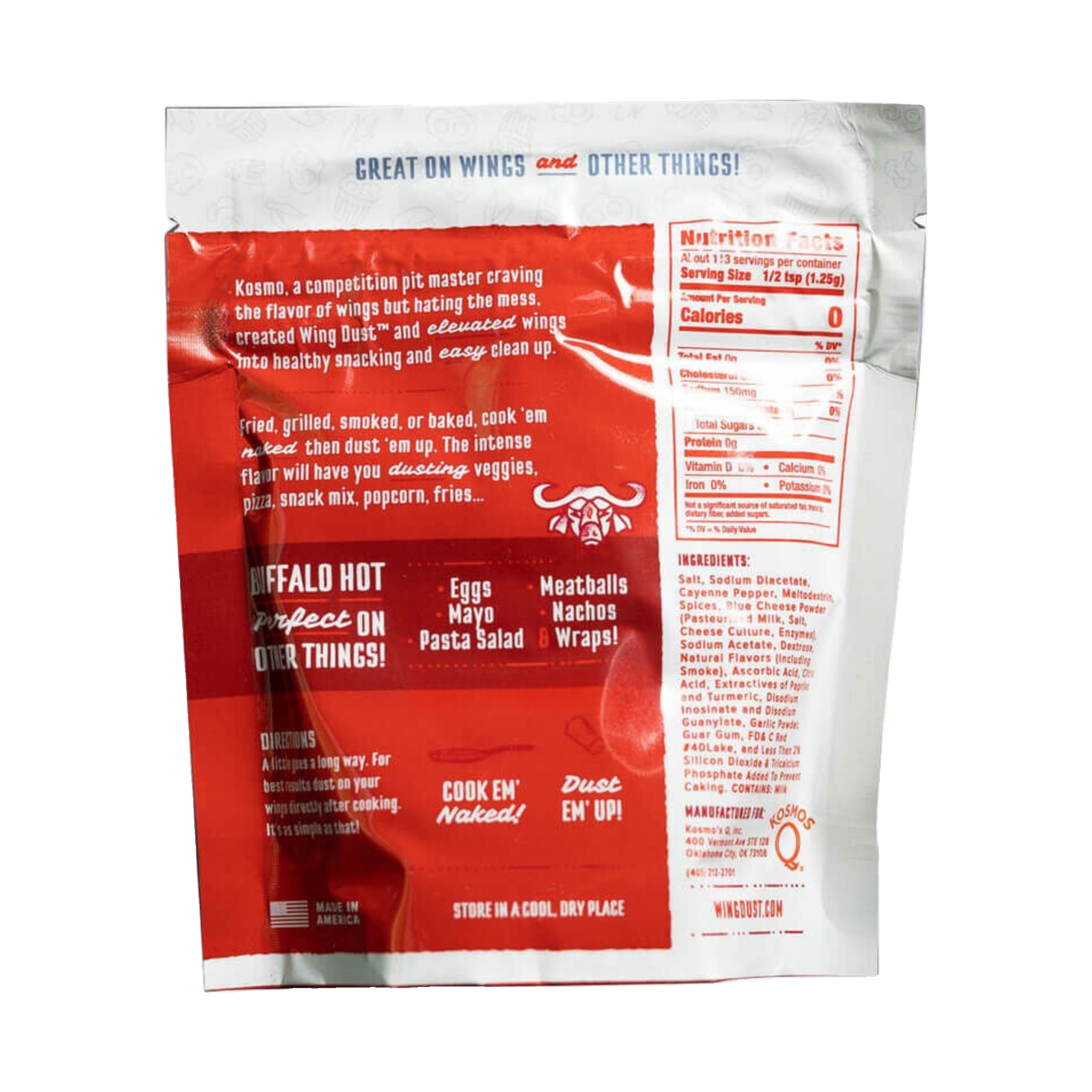 Kosmos Q Buffalo Hot Wing Dust ingredients and nutrition panel