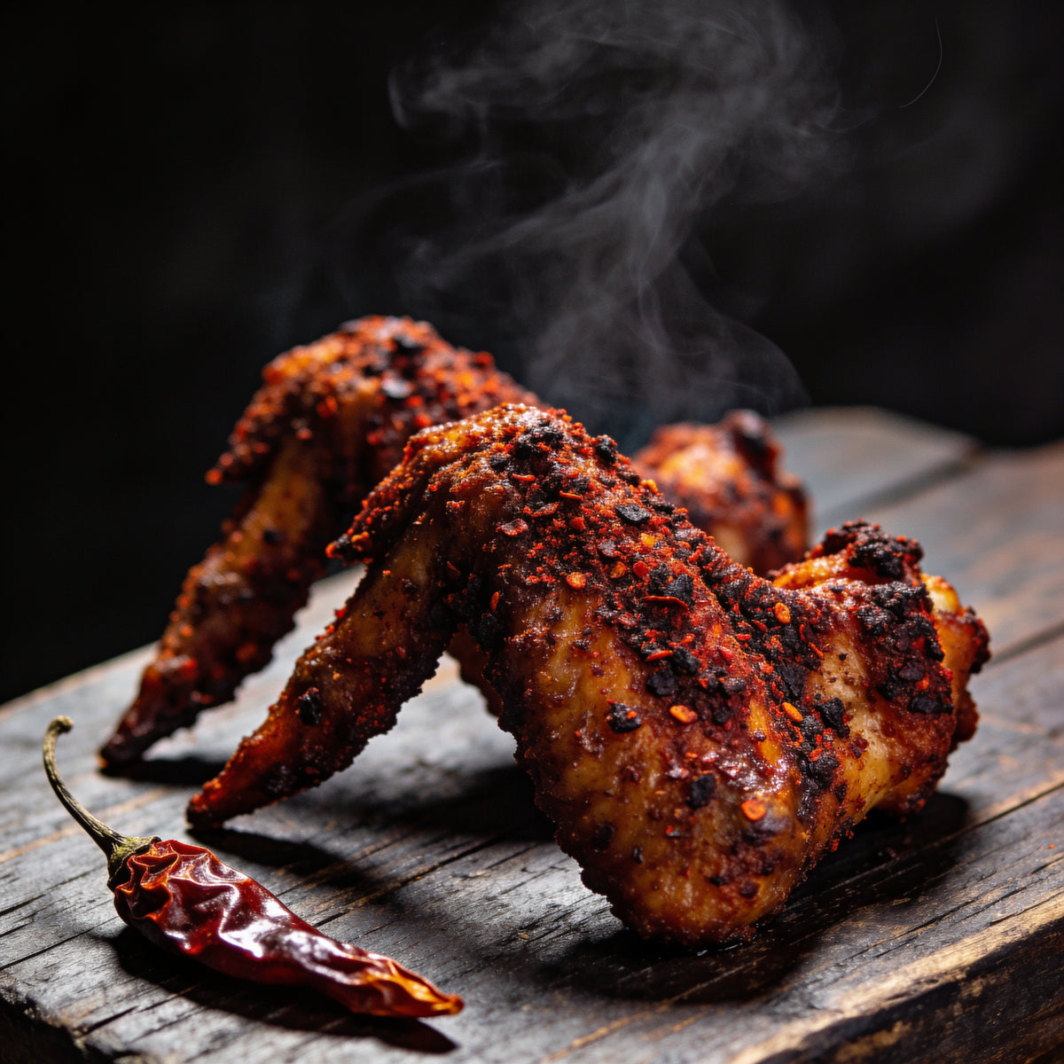 Kosmos Q Ghost Pepper Wing Dust seasoning dusted on chicken wings