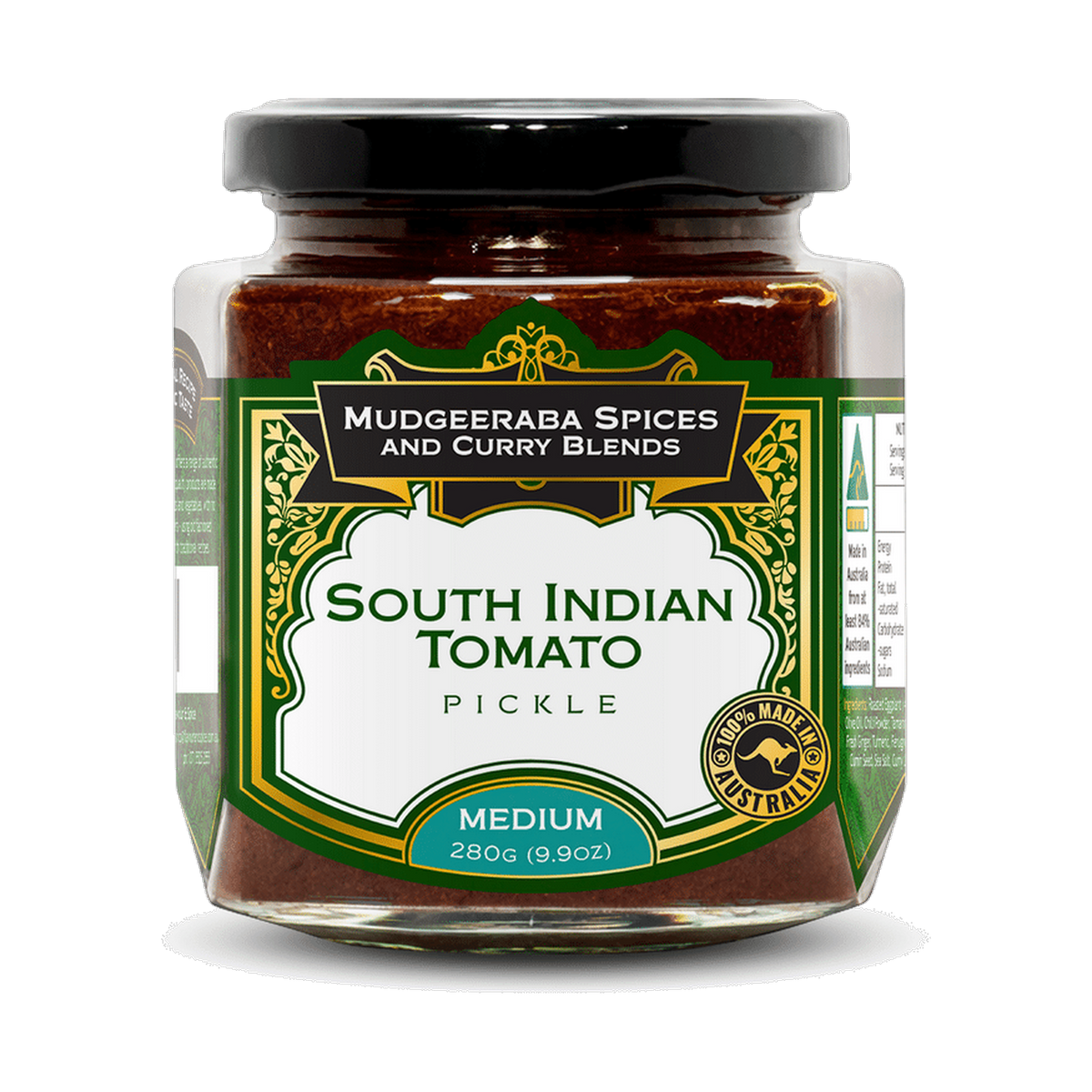 Mudgeeraba Spices South Indian Tomato Pickle Medium 300g jar front