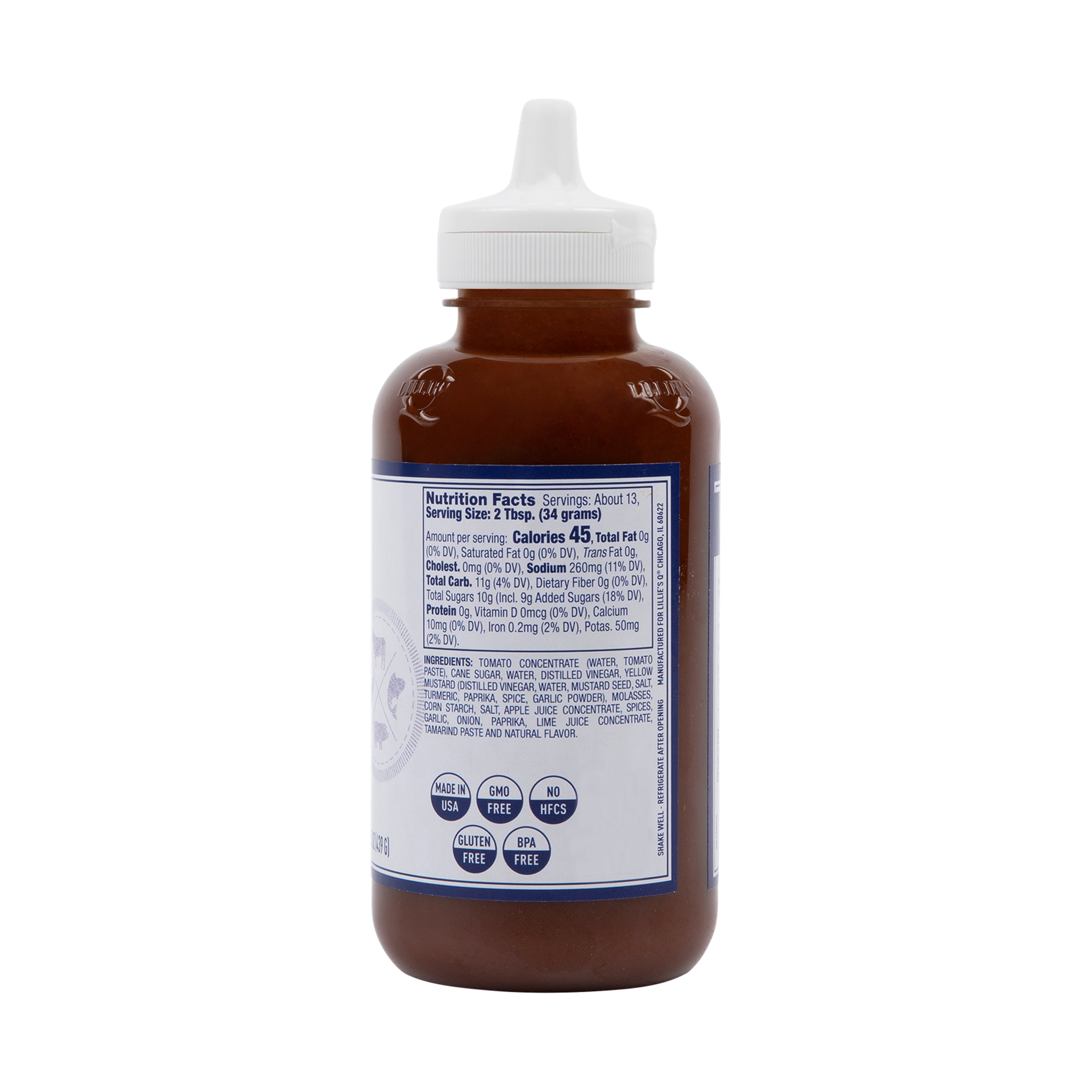 Lillie's Q Carolina Barbeque Sauce 380ml vinegar BBQ sauce — ingredients and nutrition panel, transparent background