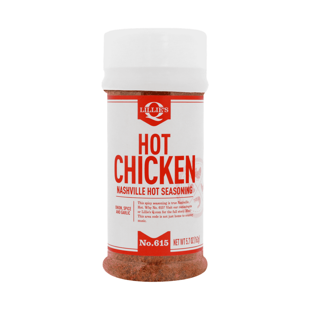 Lillie's Q Hot Chicken Nashville Hot Seasoning 161g — front of shaker on transparent background
