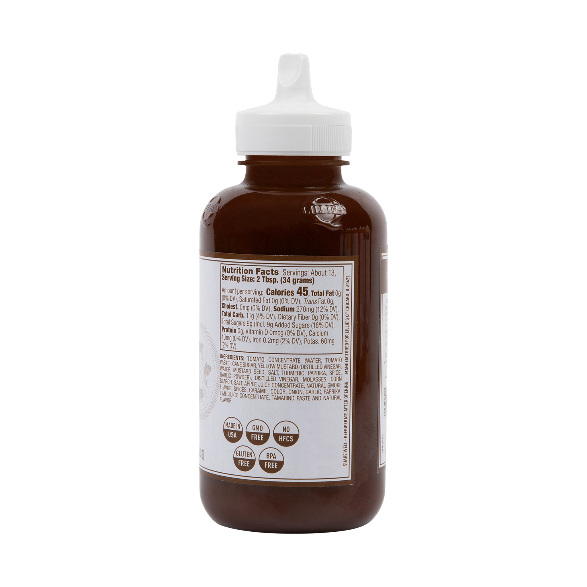 Lillie's Q Smoky Barbeque Sauce 380ml BBQ sauce — ingredients and nutrition panel, transparent background