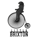 Little Brixton brand logo, dreadlocked rider on a penny-farthing bicycle, black on transparent background