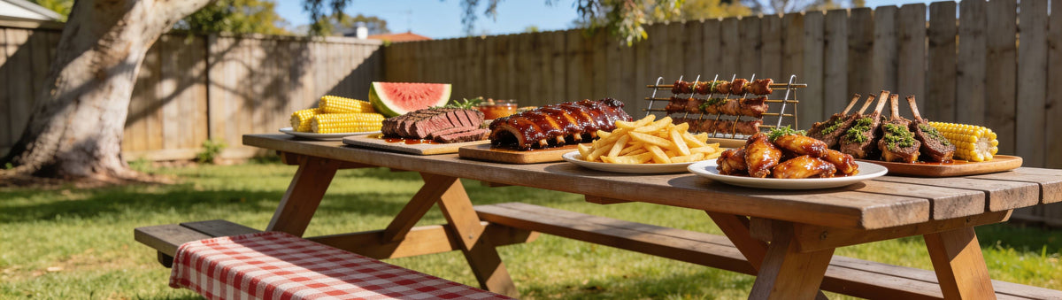 Backyard picnic table feast, the full Low N Slow Basics range