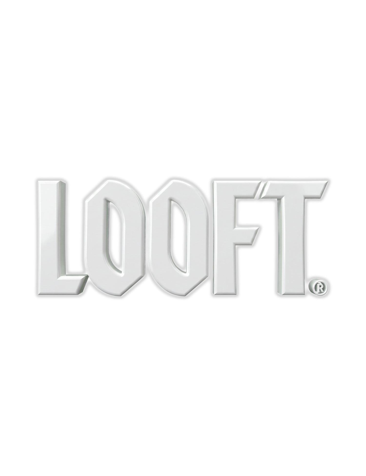 Looftlighter barbecue brand logo, LOOFT wordmark, white on transparent background