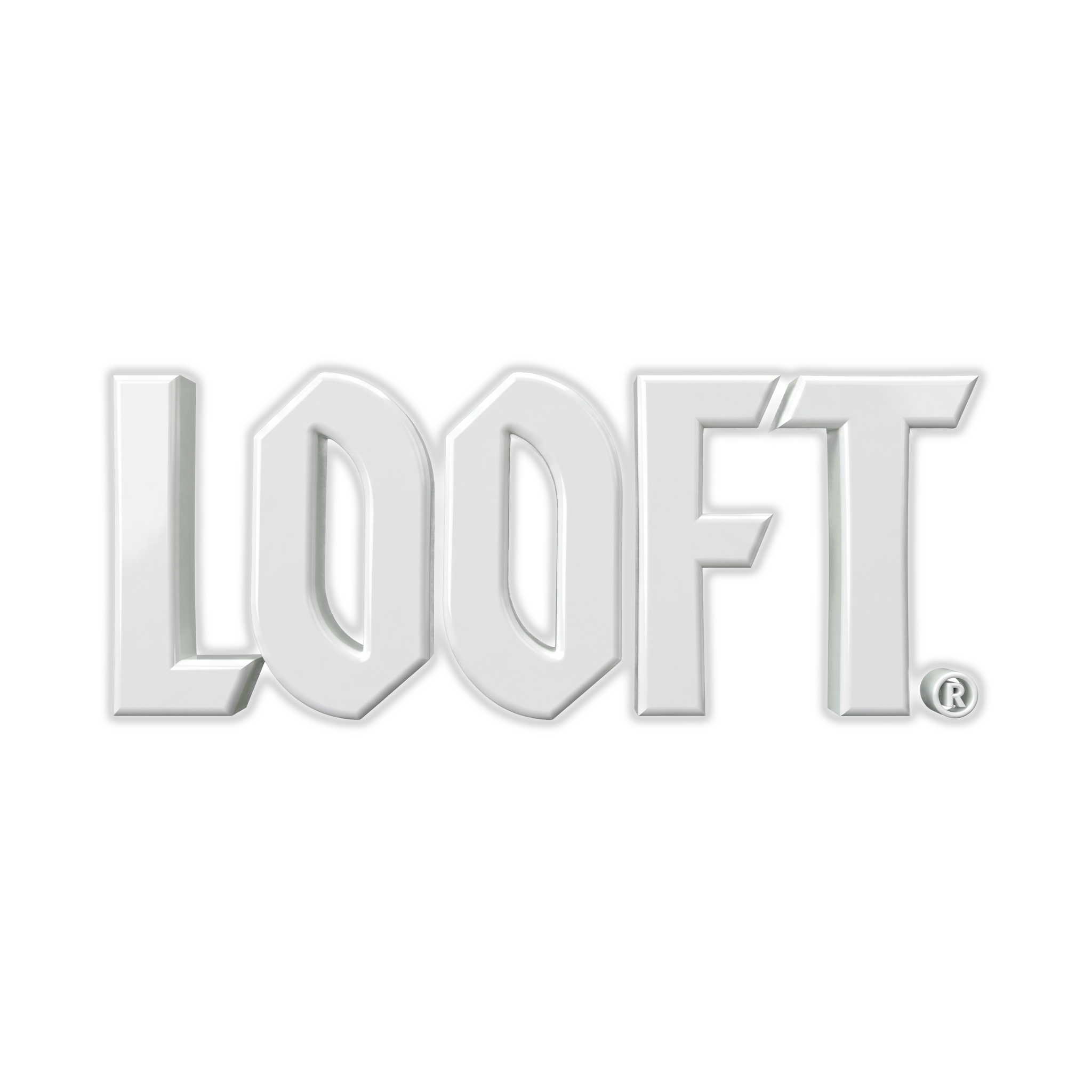 Looftlighter barbecue brand logo, LOOFT wordmark, white on transparent background