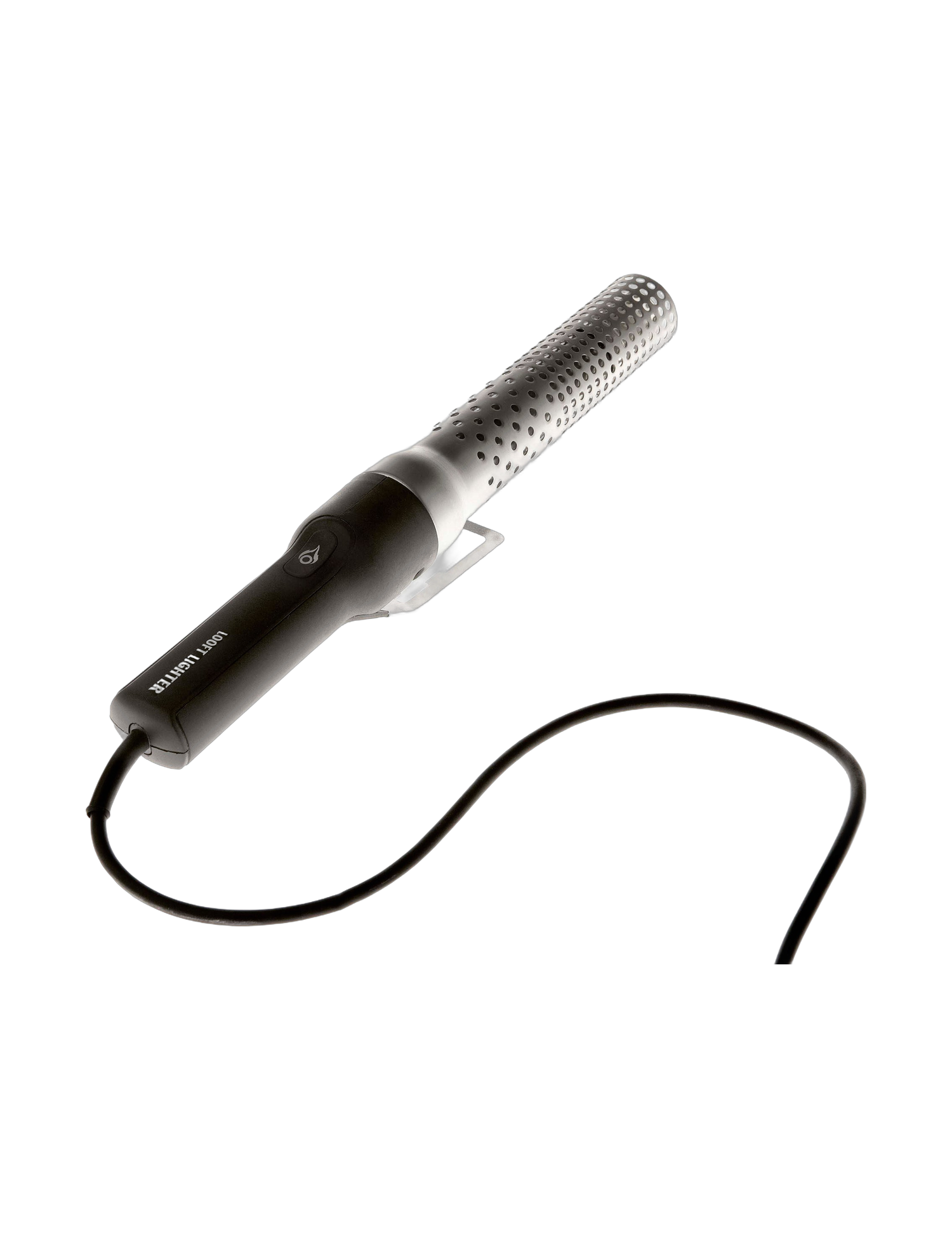 Looftlighter Classic electric charcoal starter — side view with stand and cord on transparent background