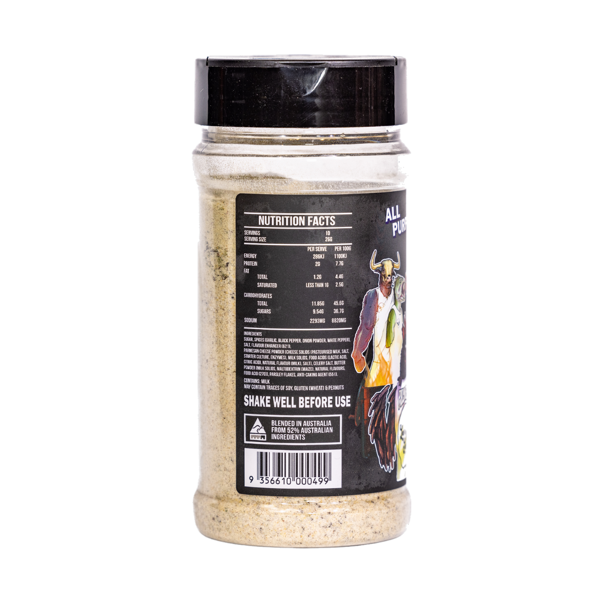 Low n Slow Basics Garlic Goals all-purpose seasoning 260g, left side of shaker, transparent background