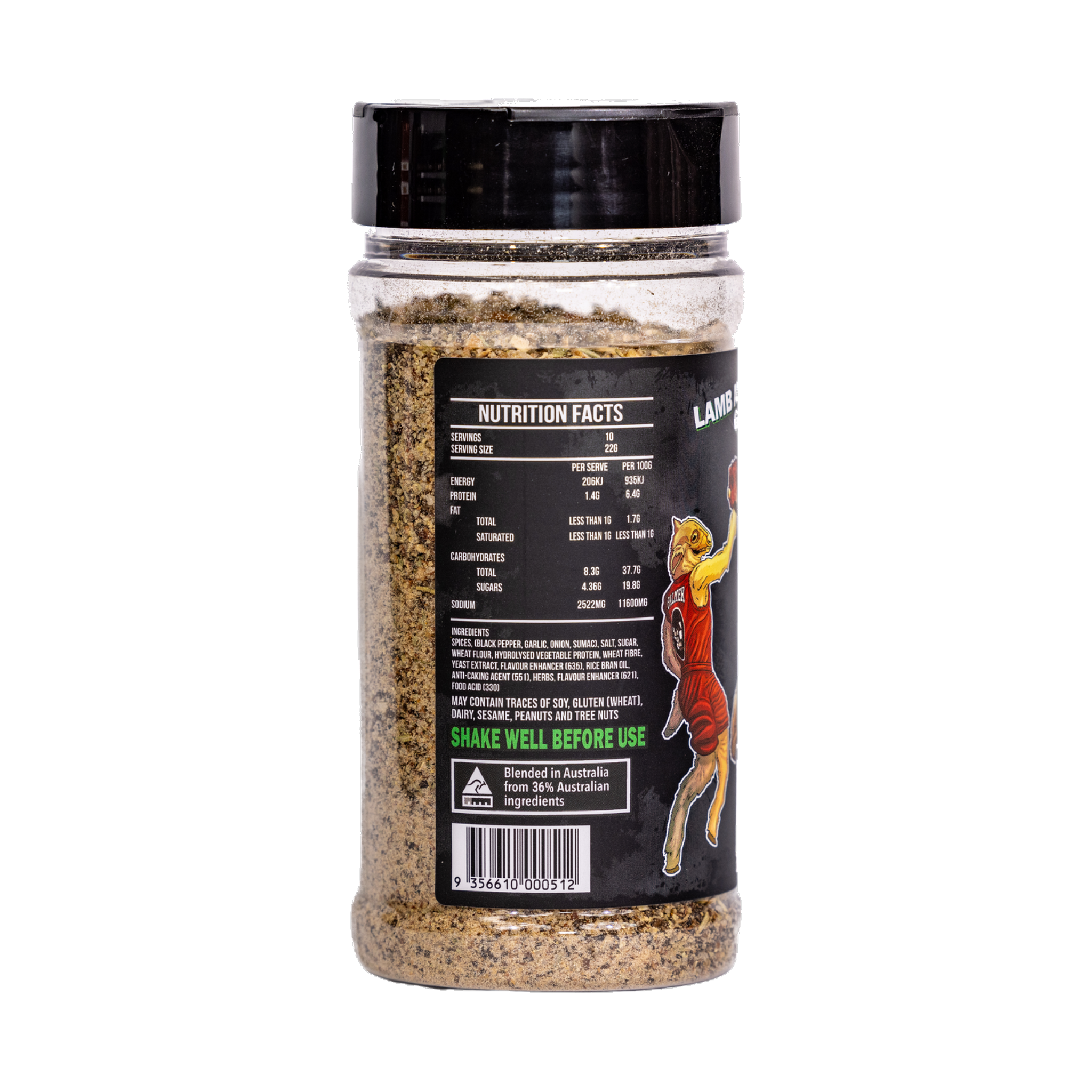 Low n Slow Basics Lamb Layup lamb rub 220g, left side of shaker, transparent background