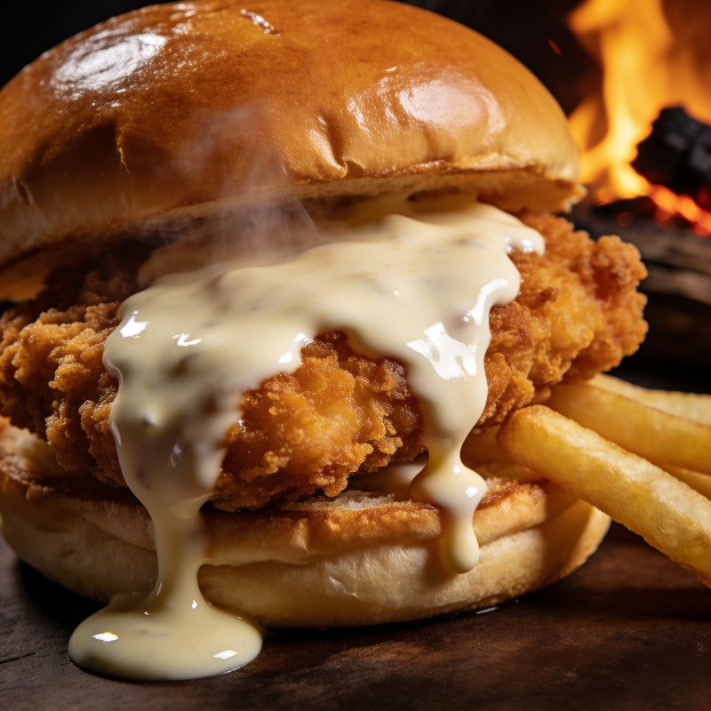 Mayo category lifestyle photo - crispy chicken burger with creamy mayo sauce lifestyle photo