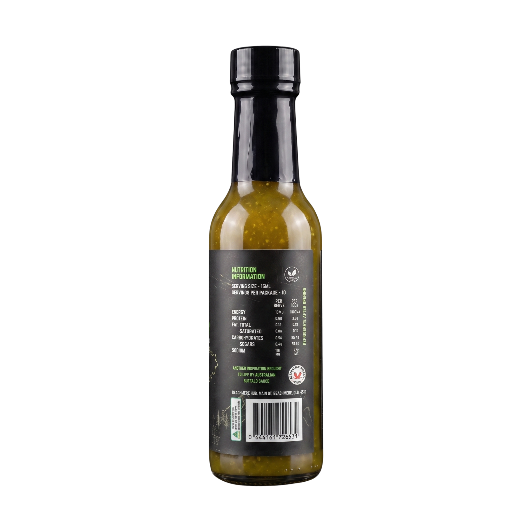 McAdventures The Trailblazer Sweet Chilli Sauce 150ml, nutrition information panel, transparent background