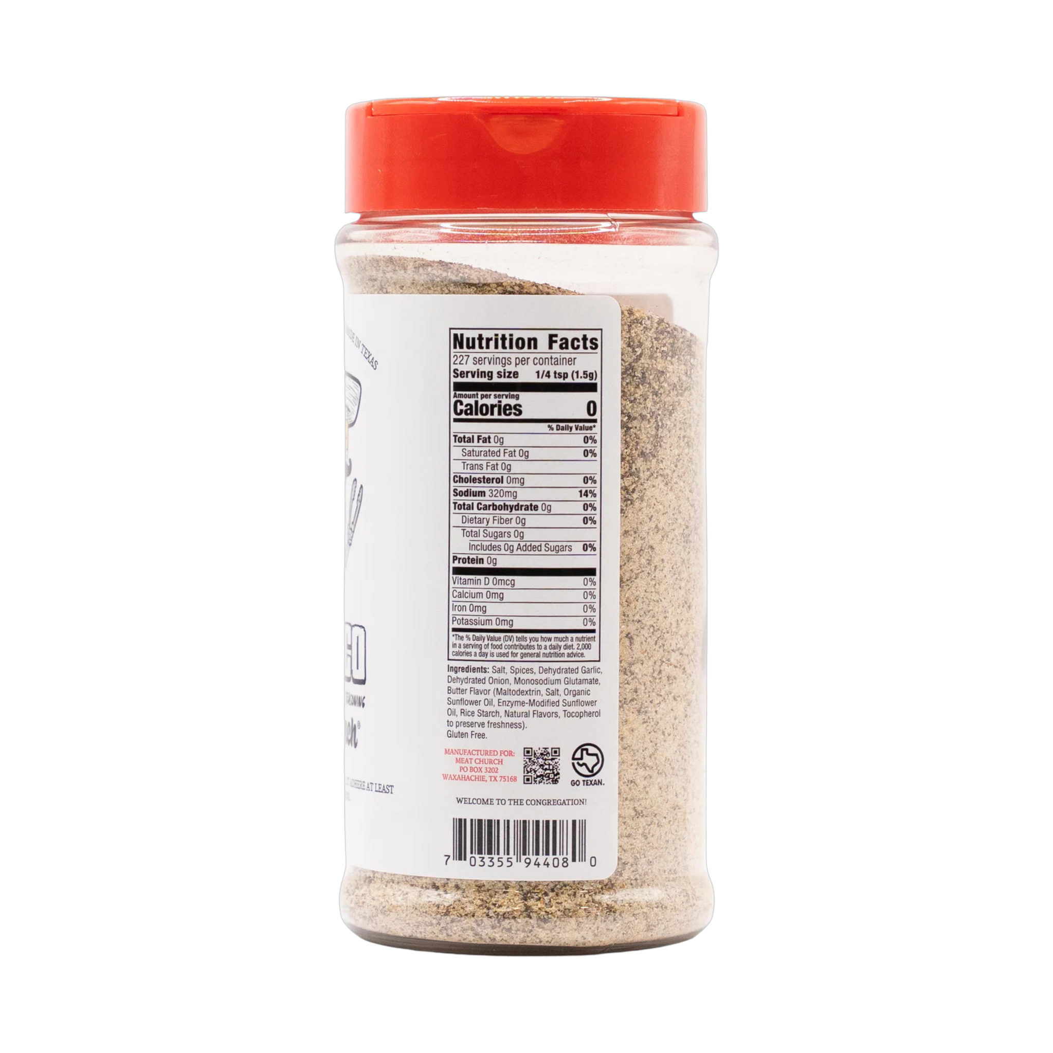 Meat Church Blanco 340g steak & everything seasoning — left side view