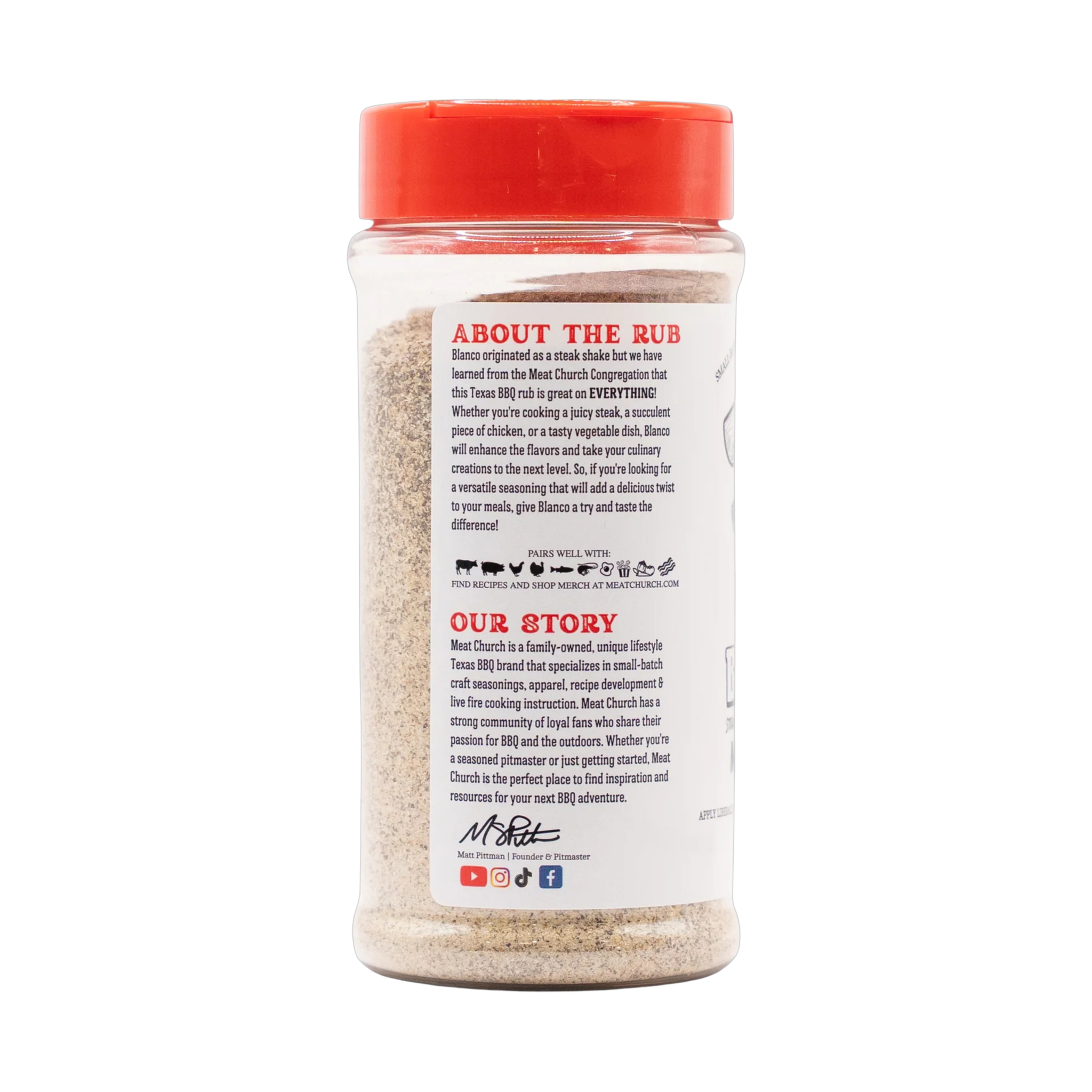Meat Church Blanco 340g steak & everything seasoning — right side view