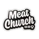 Meat Church brand logo, 3D frosted wordmark, on transparent background