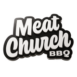 Meat Church barbecue brand logo, white script wordmark, on transparent background