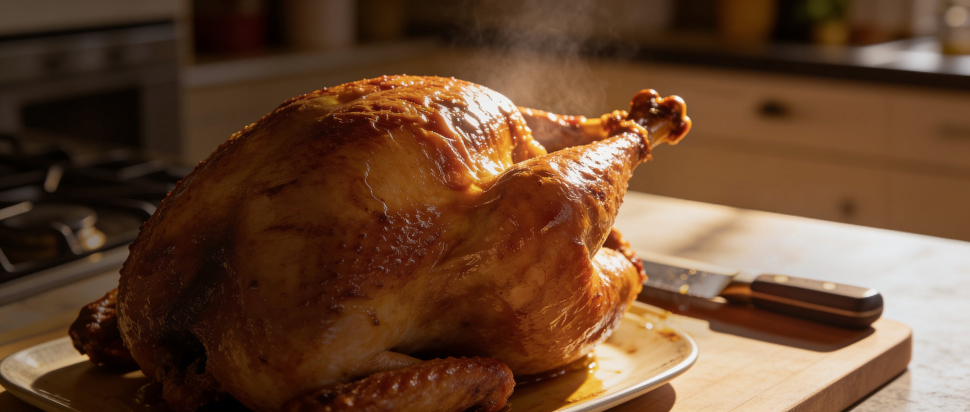 Meat Church T-Bird's Chicken Injection competition poultry injection with a whole golden roasted turkey resting